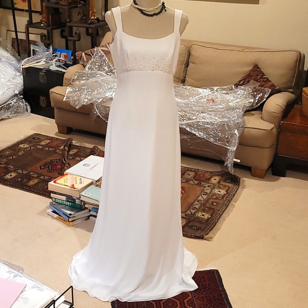 Chiffon Draped beaded empire waist bridal gown
